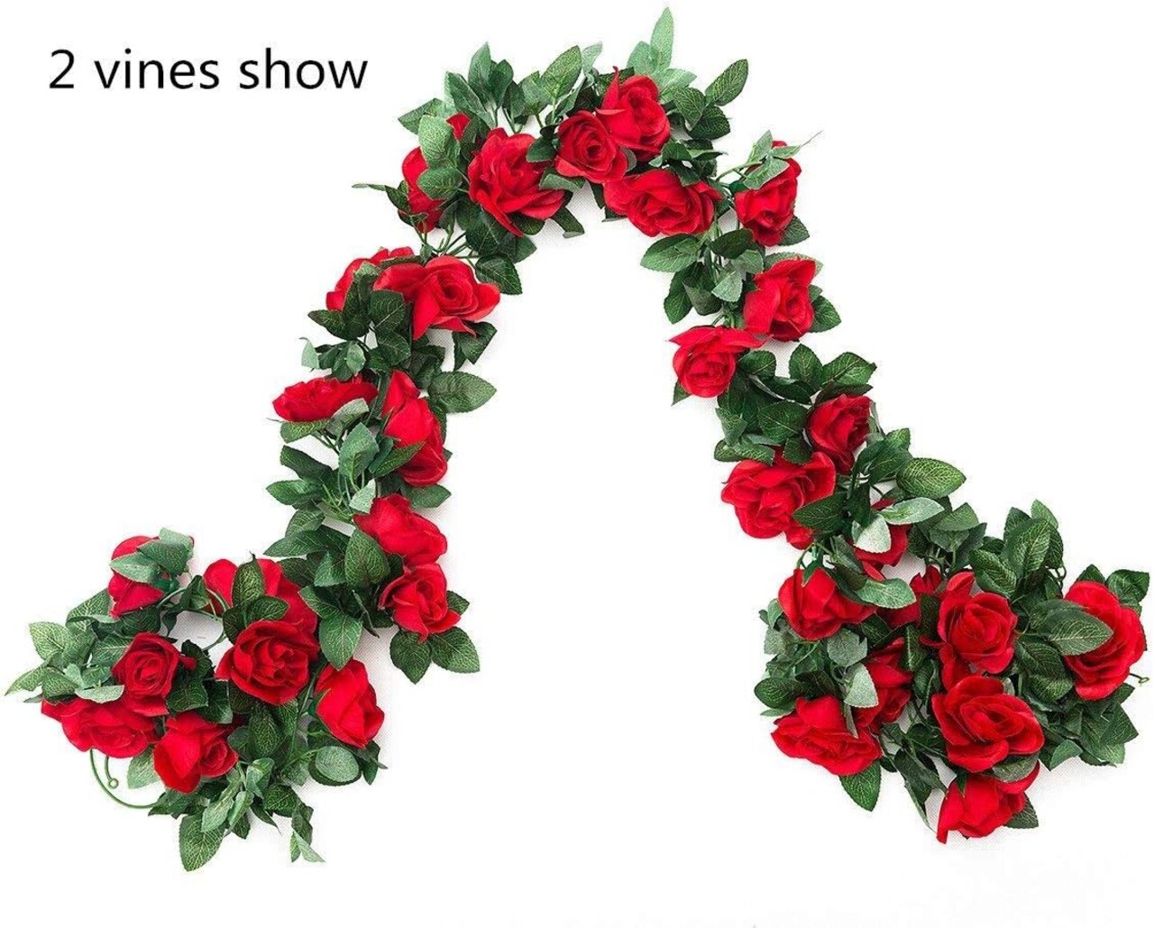 7FT Artificial Red Rose Garland Silk Rose Vines Hanging Fake Flower Garlands for Wedding Party Table Garden Arch Wall Home Room Decor